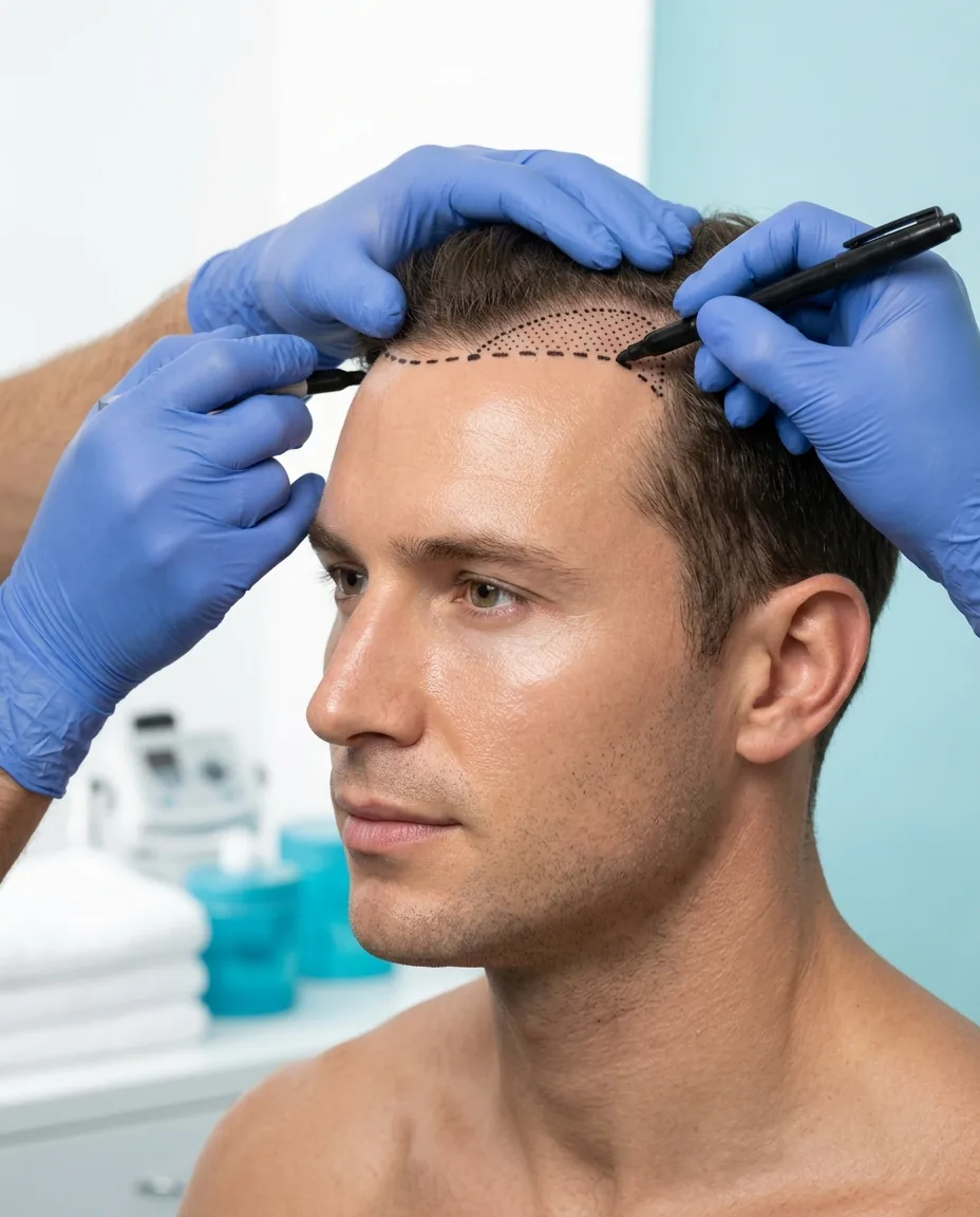Attaccatura dei capelli con il disegno della nuova linea frontale.